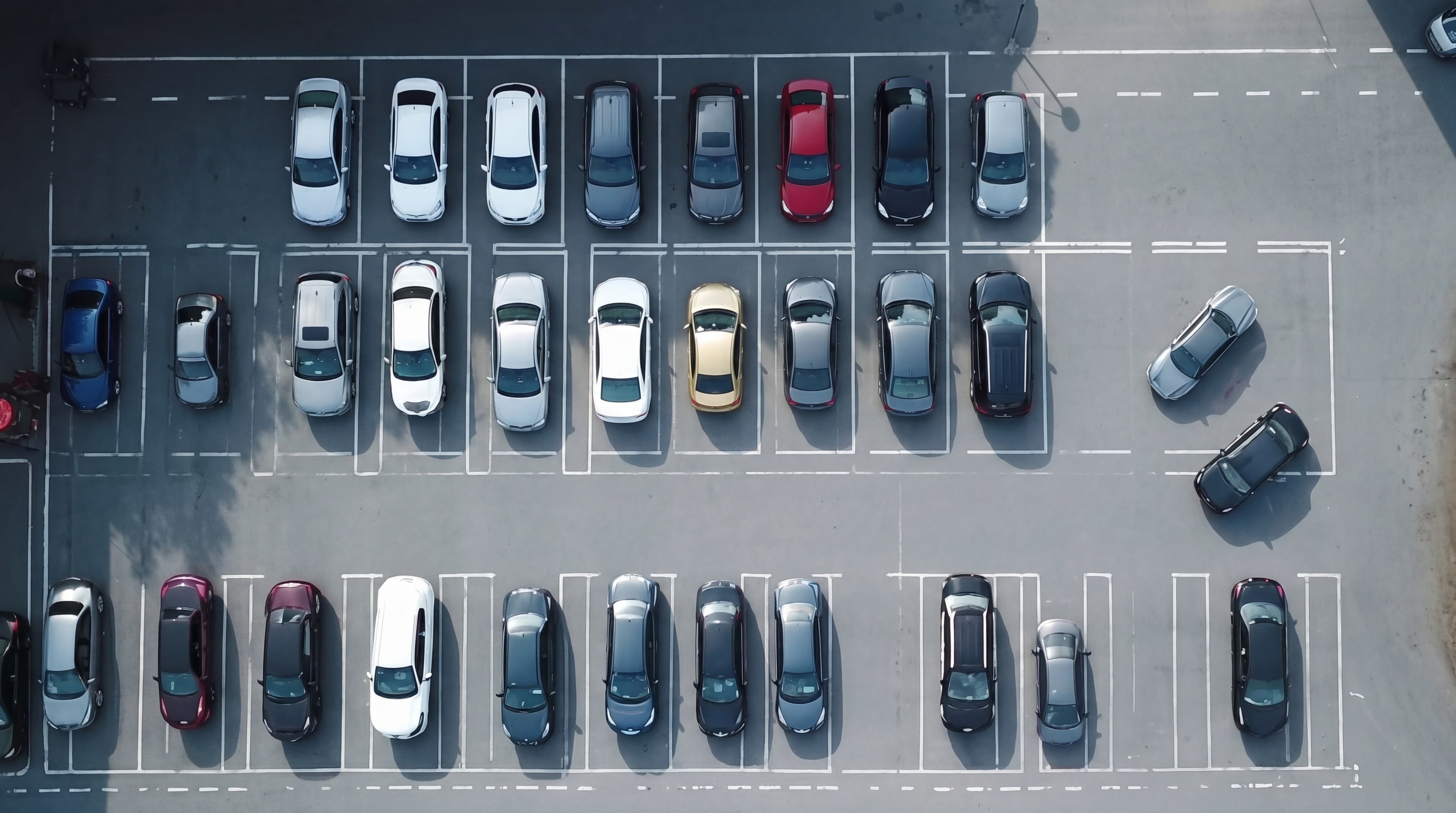 Operação de estacionamento com visão ampla da área e fluxo de veículos